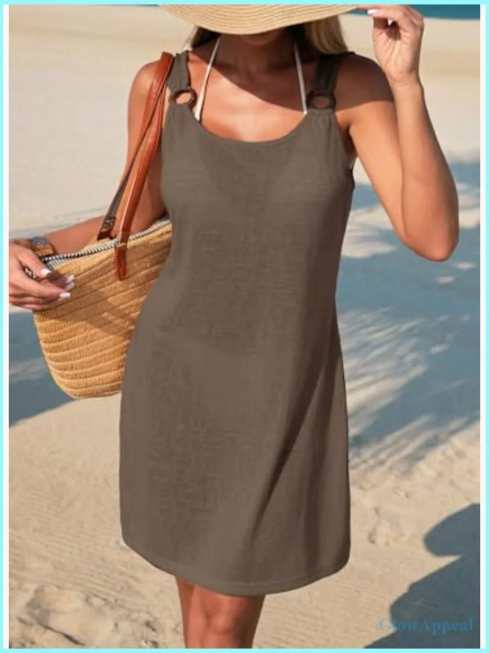 Scoop Neck Sleeveless Sheer Beach Coverup Dress Side Slit Vacation